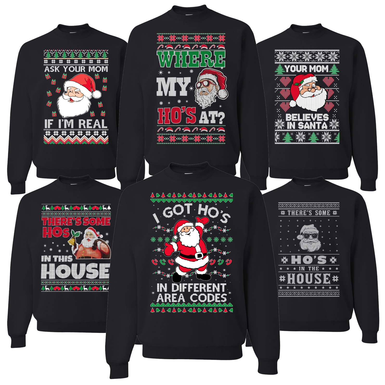 Naughty Santa Claus Ho Ho Ho Xmas Ugly Christmas Sweater Unisex Sweatshirt  | eBay